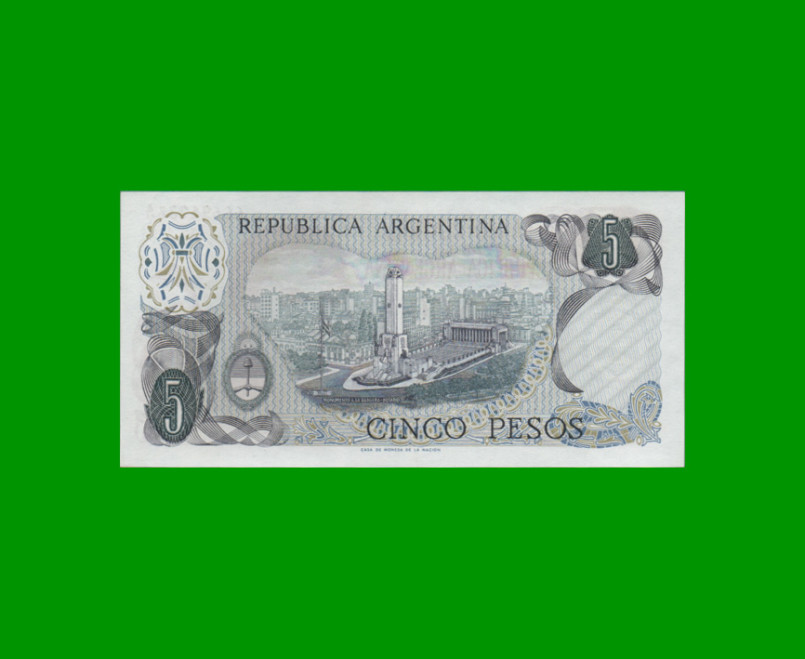 PESOS LEY 18.188 $5,00, BOT 2327, AÑO 1974, ESTADO SIN CIRCULAR.- - Imagen 2