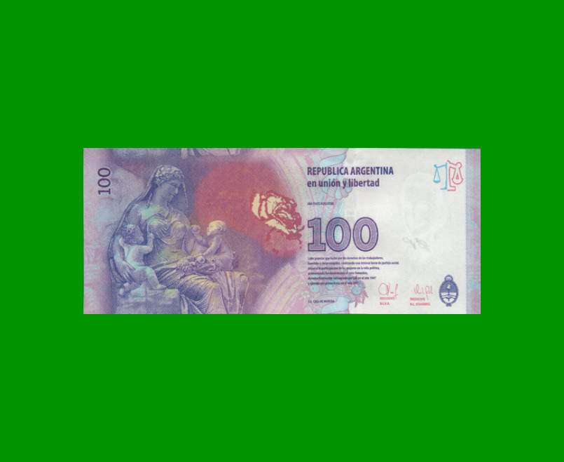 PESOS 3er DISEÑO $100,00, BOT 4319, AÑO 2015, ESTADO SIN CIRCULAR.- - Imagen 2