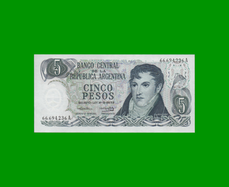 PESOS LEY 18.188 $5,00, BOT 2327, AÑO 1974, ESTADO SIN CIRCULAR.-