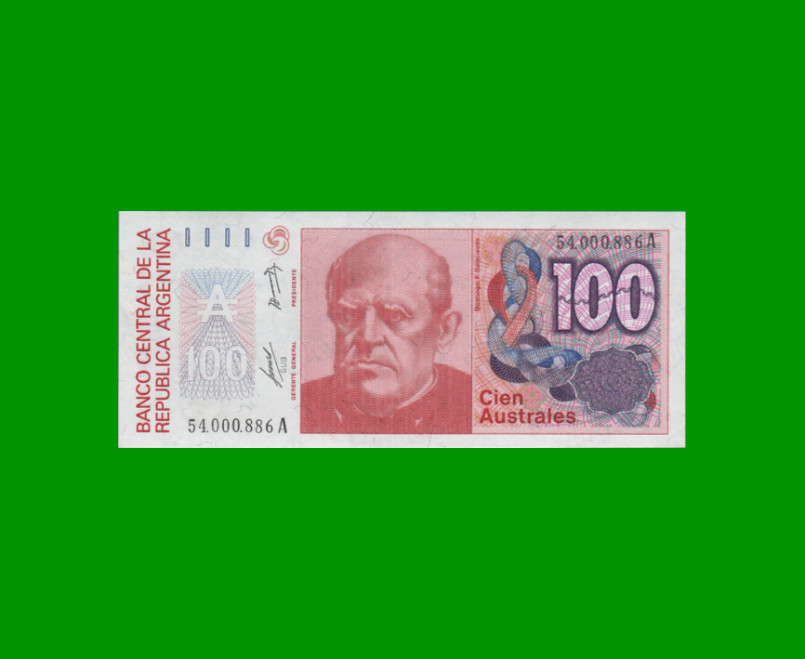 BILLETE DE AUSTRALES, 100 AUSTRALES, BOT 2836, AÑO 1986, ESTADO EXCELENTE+.-