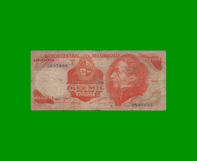 BILLETE DE URUGUAY $10.000, PICK 53a, AÑO 1974, SERIE A, ESTADO BUENO.-