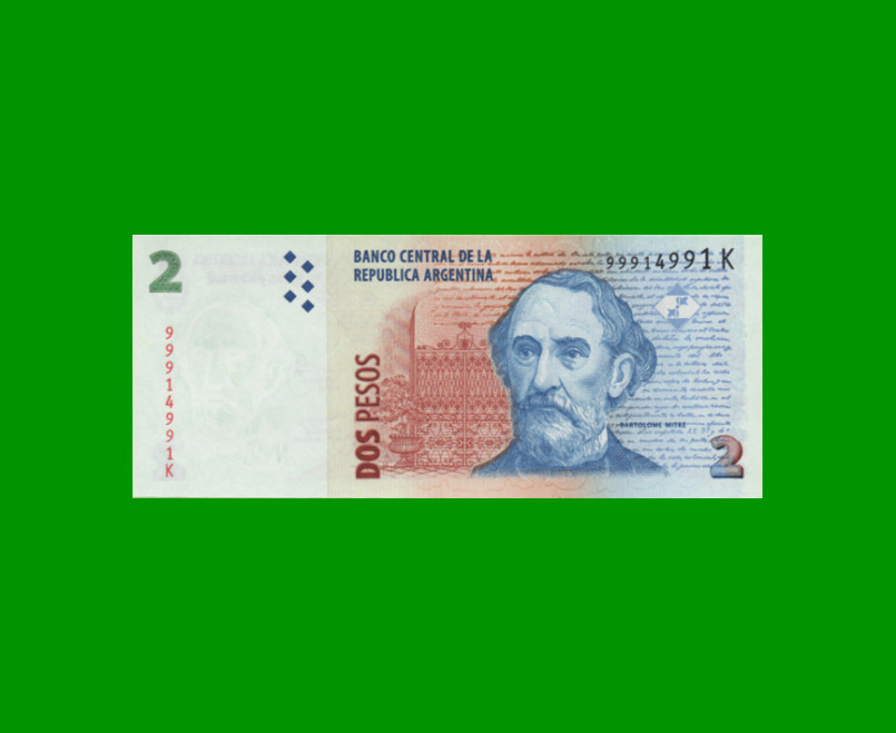 PESOS CONVERTIBLES 2do DISEÑO $2,00, BOT 3240, AÑO 2013, ESTADO SIN CIRCULAR.-