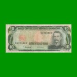 BILLETE DE REPUBLICA DOMINICANA $10,00 ORO PICK 119b, AÑO 1980 ESTADO MUY BUENO- .-