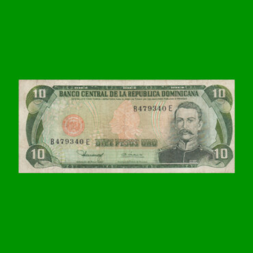 BILLETE DE REPUBLICA DOMINICANA $10,00 ORO PICK 119b, AÑO 1980 ESTADO MUY BUENO- .-