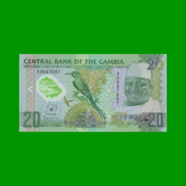 BILLETE DE GAMBIA 20 DALASIS, POLYMERO PICK 30, AÑO 2014 ESTADO SIN CIRCULAR.-