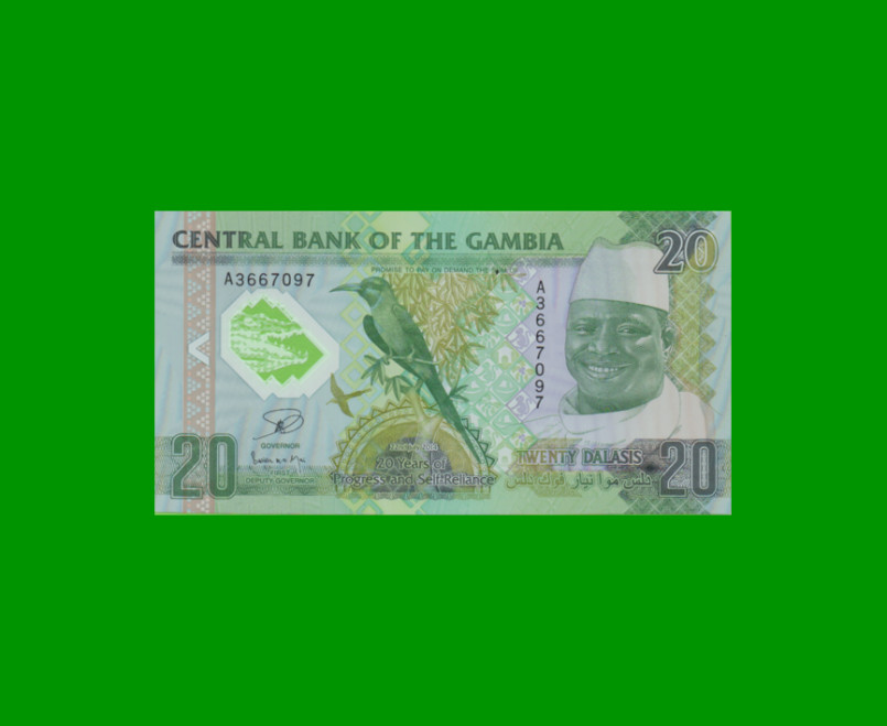 BILLETE DE GAMBIA 20 DALASIS, POLYMERO PICK 30, AÑO 2014 ESTADO SIN CIRCULAR.-