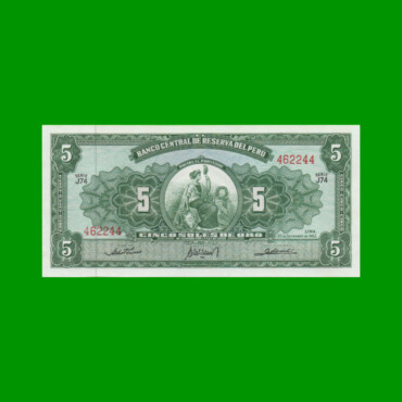 BILLETE DE PERU 5 SOLES, PICK 83a, AÑO 1963, ESTADO SIN CIRCULAR.-