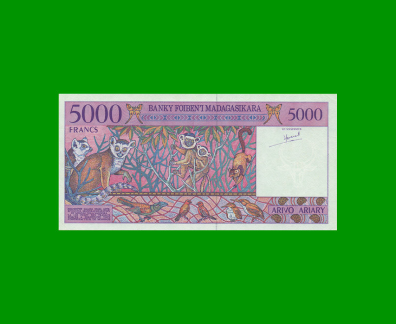 BILLETE DE MADAGASCAR 5.000 FRANCOS, PICK 78a, AÑO 1995 ESTADO SIN CIRCULAR.- - Imagen 2