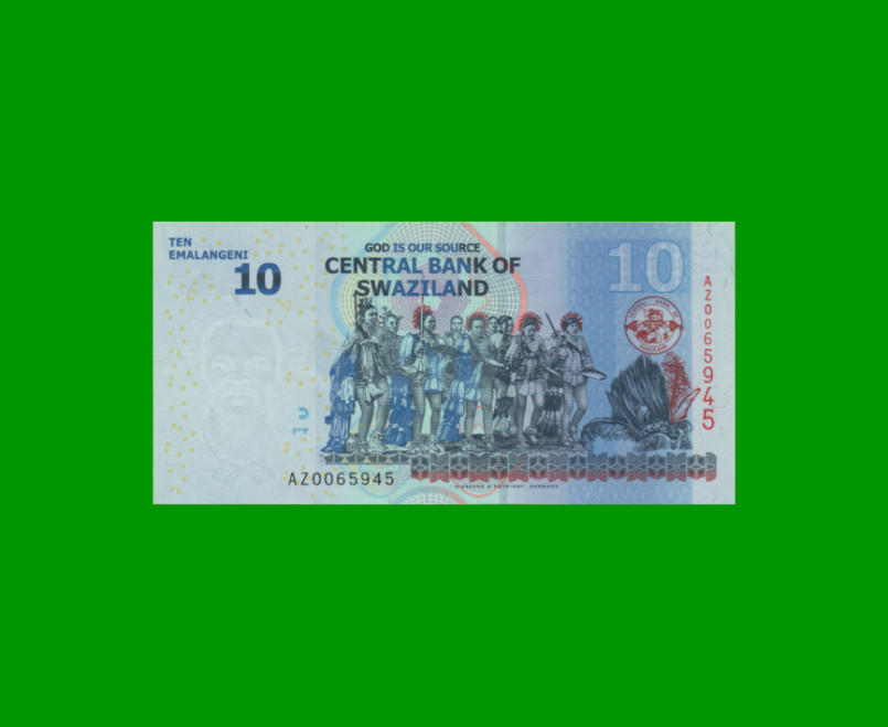 BILLETE DE SWAZILAND 10 EMALANGENI, PICK 36a, AÑO 2010 ESTADO SIN CIRCULAR.- - Imagen 2