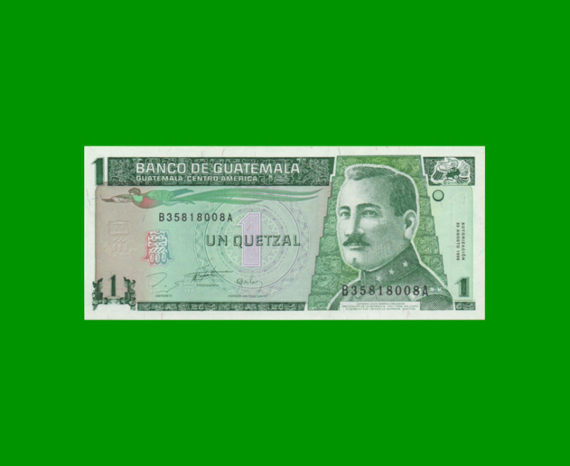 BILLETE DE GUATEMALA 1 QUETZAL, PICK 97, AÑO 1996 ESTADO SIN CIRCULAR.-