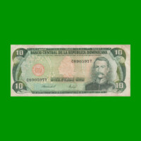 BILLETE DE REPUBLICA DOMINICANA $10,00 ORO PICK 119c, AÑO 1988 ESTADO MUY BUENO- .-