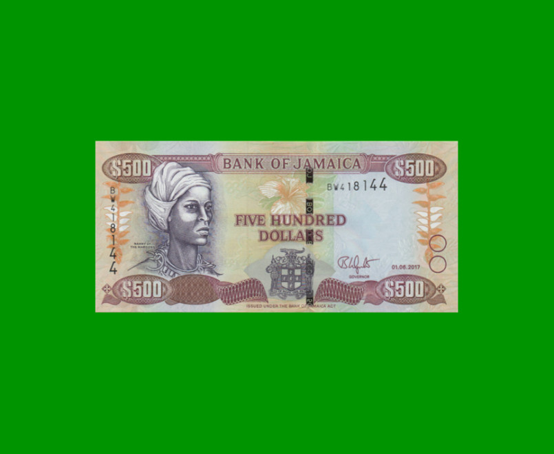 BILLETE DE JAMAICA 500 DOLARES PICK 85k, AÑO 2017 ESTADO SIN CIRCULAR.-