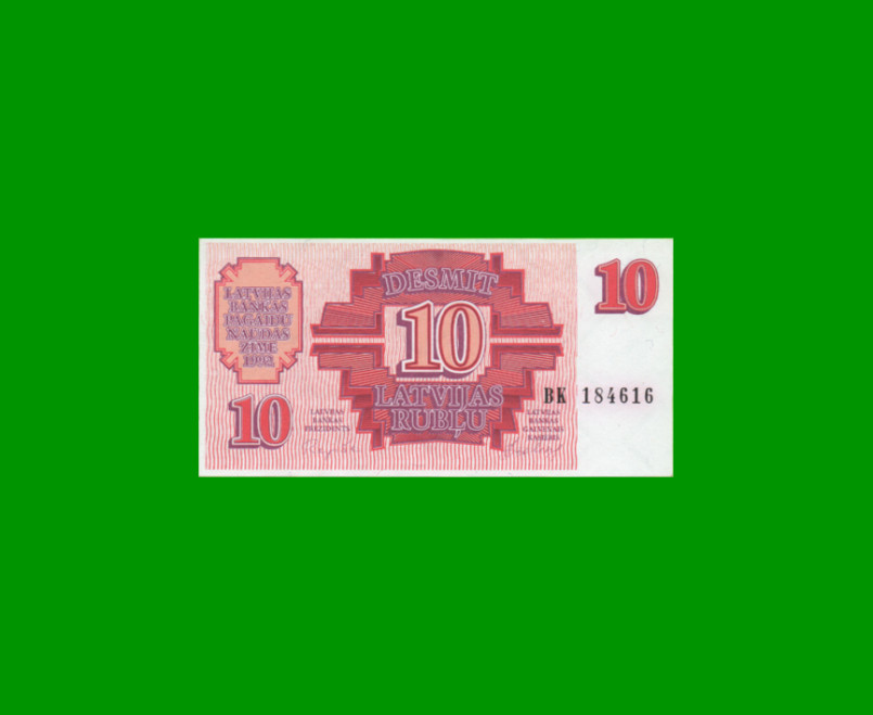 BILLETE DE LETONIA 10 RUBLOS, PICK 38, AÑO 1992 ESTADO SIN CIRCULAR.-