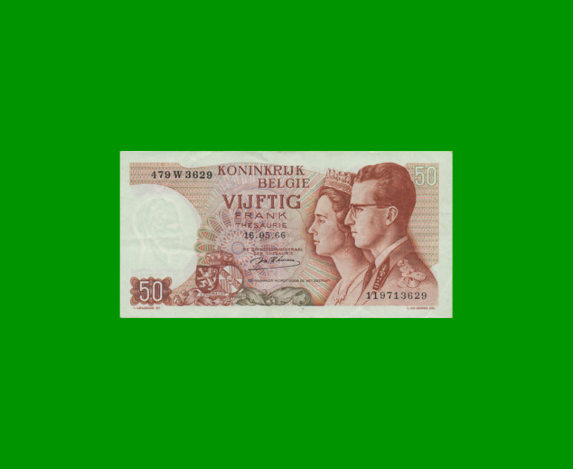 BILLETE DE BELGICA 50 FRANCOS, PICK 139 AÑO 1966 ESTADO EXCELENTE- .-