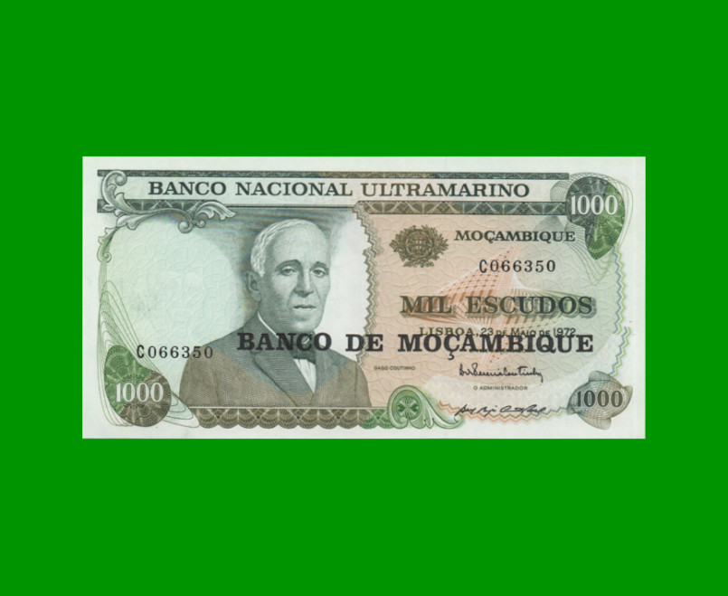 BILLETE DE MOZAMBIQUE 1.000 ESCUDOS RESELLADO, PICK 119, ESTADO SIN CIRCULAR.-