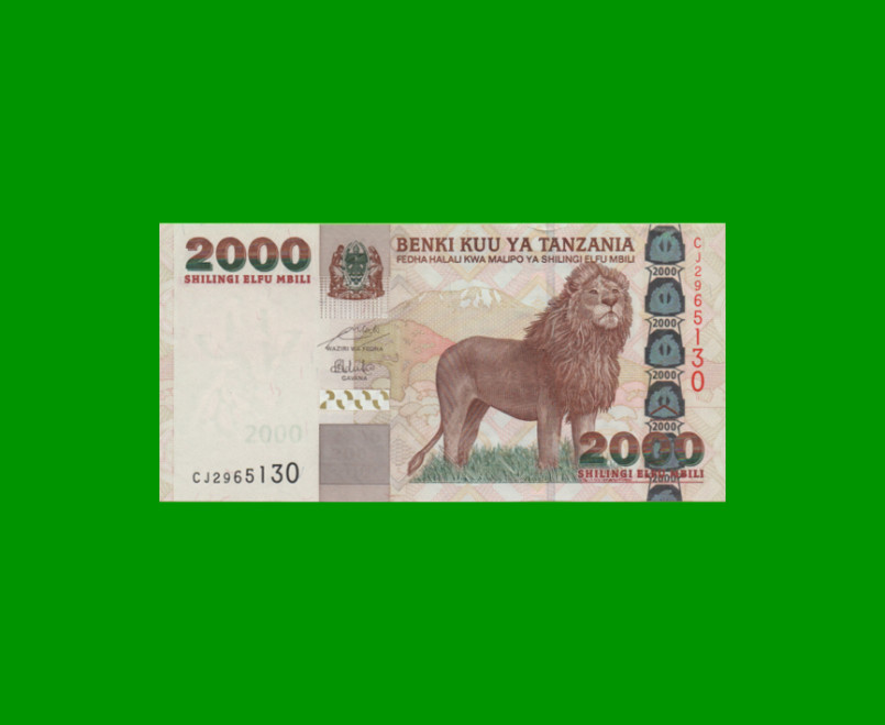 BILLETE DE TANZANIA 2.000 SHILLINGS, PICK 37b, AÑO 2009 ESTADO SIN CIRCULAR.-