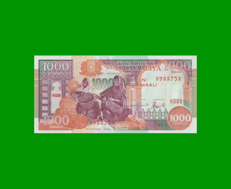 BILLETE DE SOMALIA 1.000 SHILLINGS, PICK 37b, AÑO 1996 ESTADO SIN CIRCULAR.-