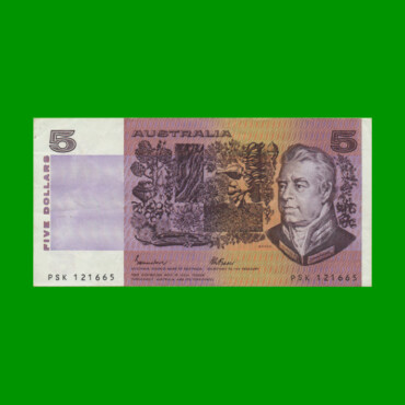 BILLETE DE AUSTRALIA 5 DOLARES, PICK 44e, AÑO (1985) ESTADO MUY BUENO+ .-