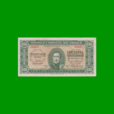 BILLETE DE URUGUAY $0,50 CENTESIMOS, PICK 34, ESTADO MUY BUENO+.-