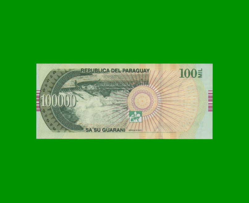 BILLETE DE PARAGUAY 100.000 GUARANIES, PICK 240b, AÑO 2015, ESTADO EXCELENTE+.- - Imagen 2