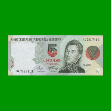 PESOS CONVERTIBLES 1er DISEÑO $5,00, BOT 3024, AÑO 1992, ESTADO EXCELENTE+.-