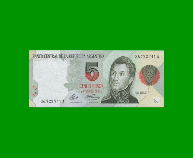 PESOS CONVERTIBLES 1er DISEÑO $5,00, BOT 3024, AÑO 1992, ESTADO EXCELENTE+.-