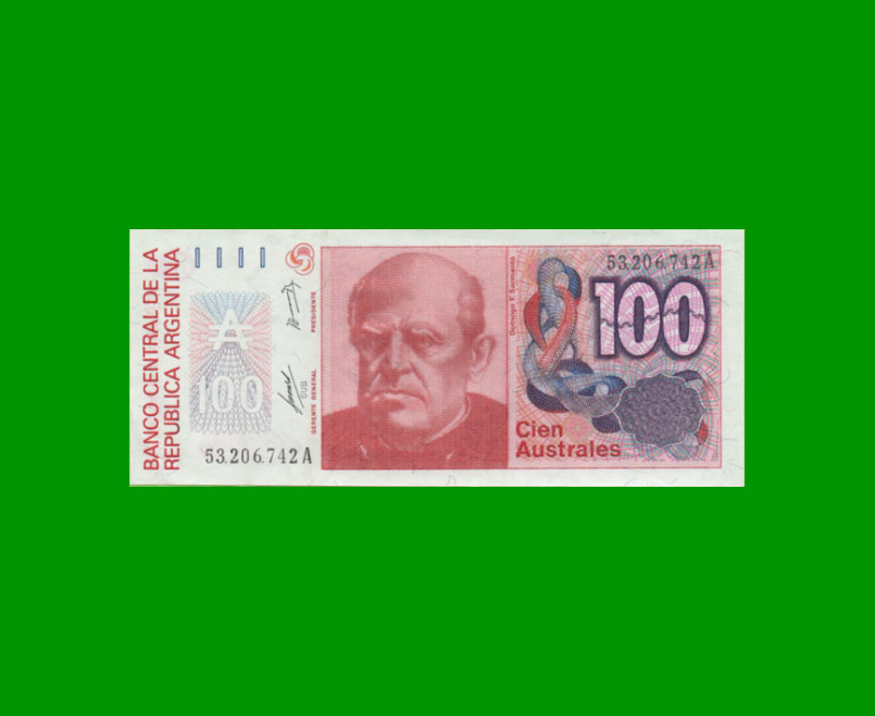 BILLETE DE AUSTRALES, 100 AUSTRALES, BOT 2836, AÑO 1986, ESTADO SIN CIRCULAR.-