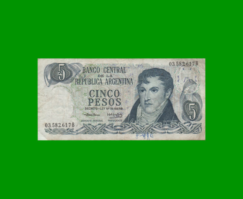 PESOS LEY 18.188 $5,00, BOT 2328a, AÑO 1974, ESTADO MUY BUENO- .-