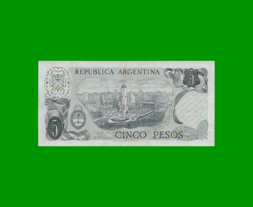 PESOS LEY 18.188 $5,00, BOT 2330, AÑO 1974, ESTADO MUY BUENO+ .- - Imagen 2