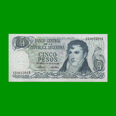 PESOS LEY 18.188 $5,00, BOT 2330, AÑO 1974, ESTADO MUY BUENO+ .-