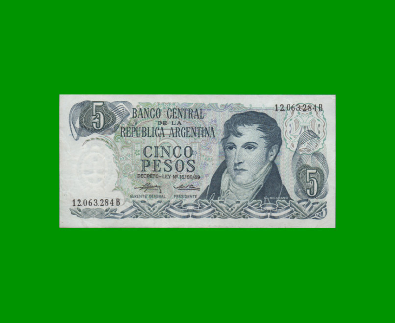 PESOS LEY 18.188 $5,00, BOT 2330, AÑO 1974, ESTADO MUY BUENO+ .-