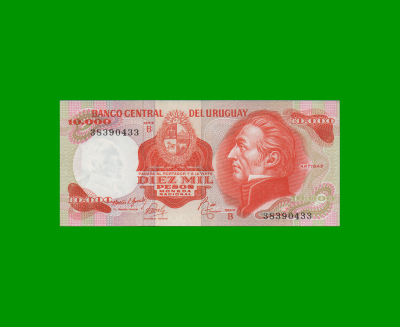 BILLETE DE URUGUAY $10.000, PICK 53b, AÑO 1974, SERIE B, ESTADO SIN CIRCULAR.-