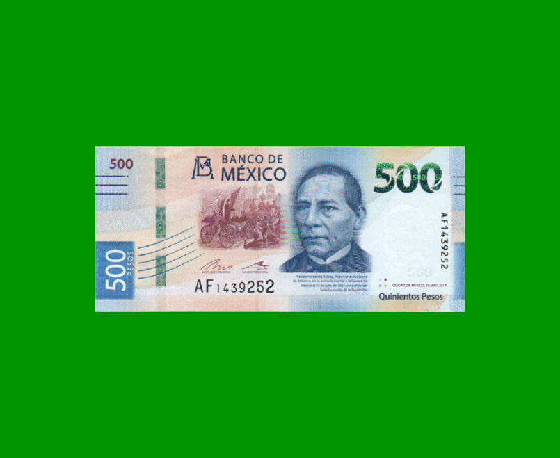 BILLETE DE MEXICO $500,00 PICK NEW, AÑO 2017, ESTADO SIN CIRCULAR.-