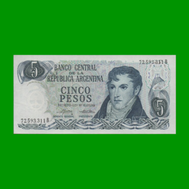 PESOS LEY 18.188 $5,00, BOT 2331, AÑO 1975, ESTADO EXCELENTE.-