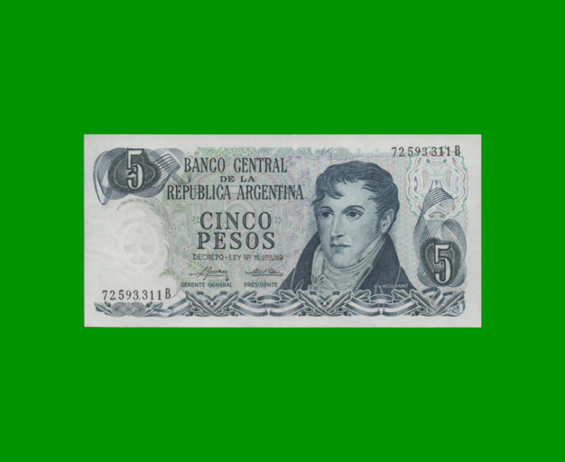 PESOS LEY 18.188 $5,00, BOT 2331, AÑO 1975, ESTADO EXCELENTE.-