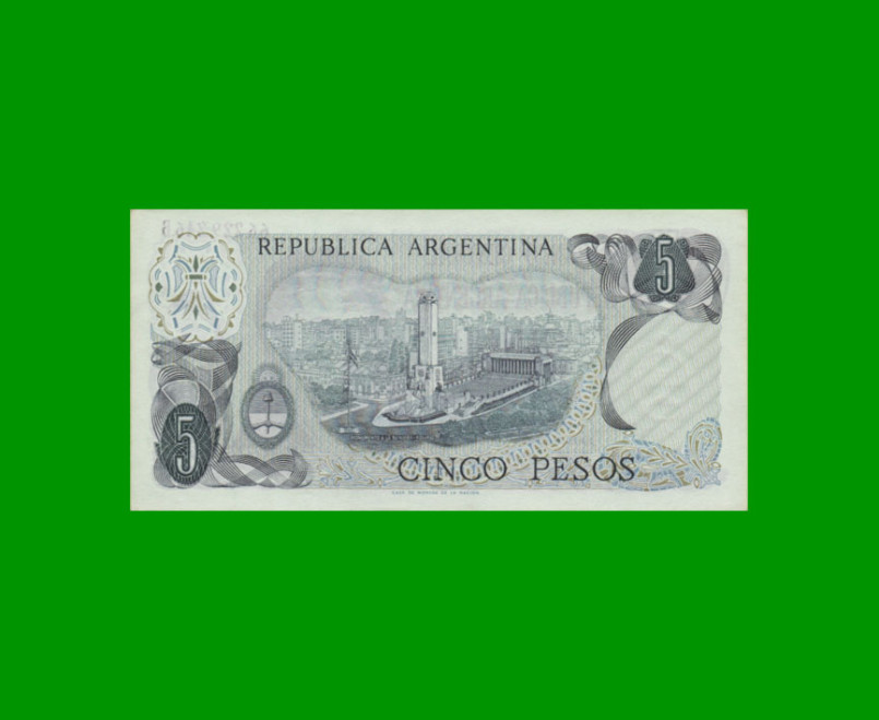 PESOS LEY 18.188 $5,00, BOT 2331, AÑO 1975, ESTADO EXCELENTE+ .- - Imagen 2