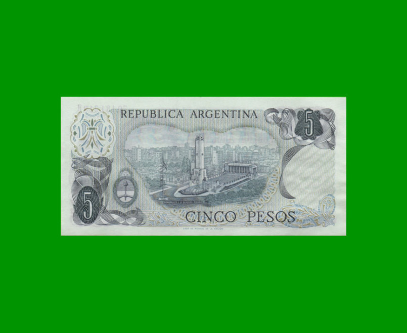 PESOS LEY 18.188 $5,00, BOT 2331, AÑO 1975, ESTADO SIN CIRCULAR.- - Imagen 2