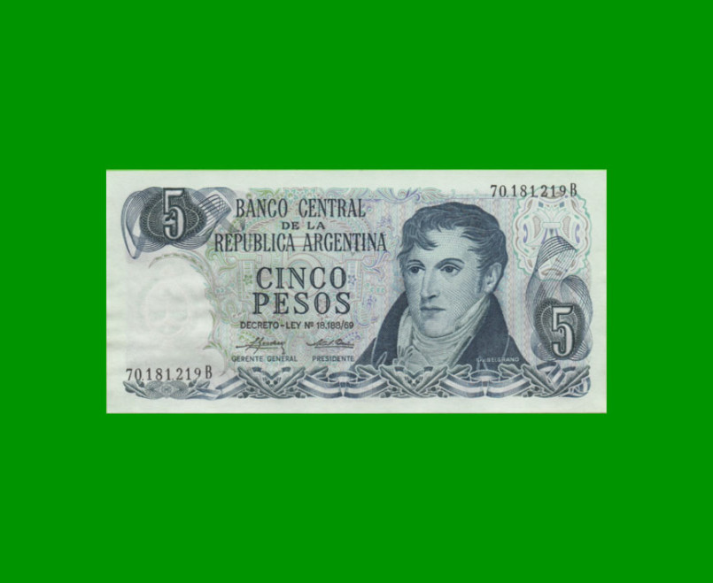 PESOS LEY 18.188 $5,00, BOT 2331, AÑO 1975, ESTADO SIN CIRCULAR.-