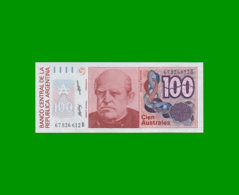 BILLETE DE AUSTRALES, 100 AUSTRALES, BOT 2841, AÑO 1989, ESTADO EXCELENTE+.-