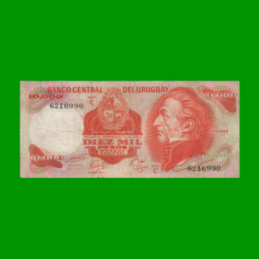 BILLETE DE URUGUAY $10.000, PICK 53c, AÑO 1974, SERIE C, ESTADO MUY BUENO- .-