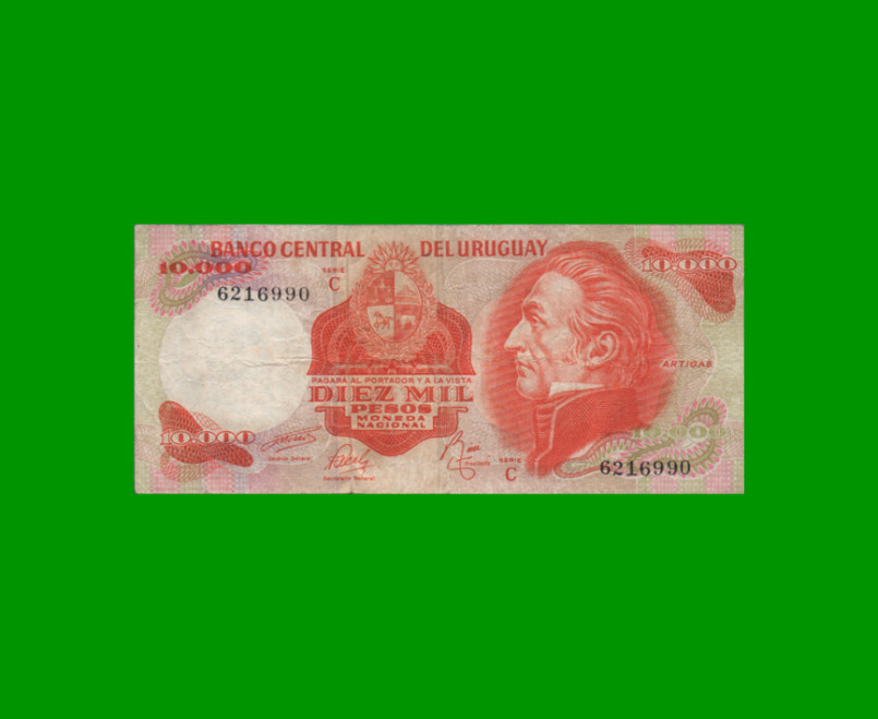 BILLETE DE URUGUAY $10.000, PICK 53c, AÑO 1974, SERIE C, ESTADO MUY BUENO- .-