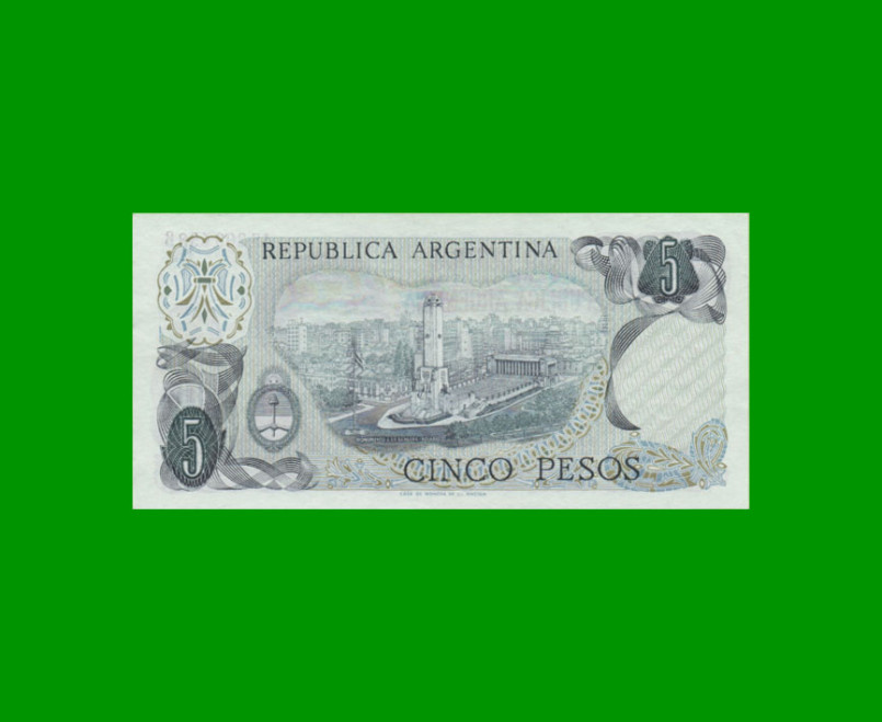 PESOS LEY 18.188 $5,00, BOT 2331a, AÑO 1975, ESTADO EXCELENTE.- - Imagen 2