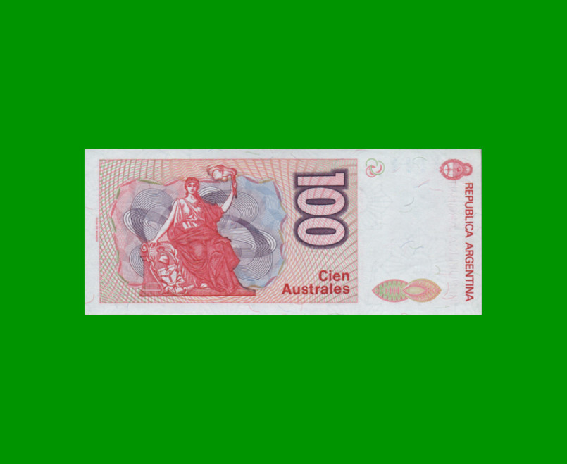 BILLETE DE AUSTRALES, 100 AUSTRALES, BOT 2843, AÑO 1989, ESTADO EXCELENTE.- - Imagen 2