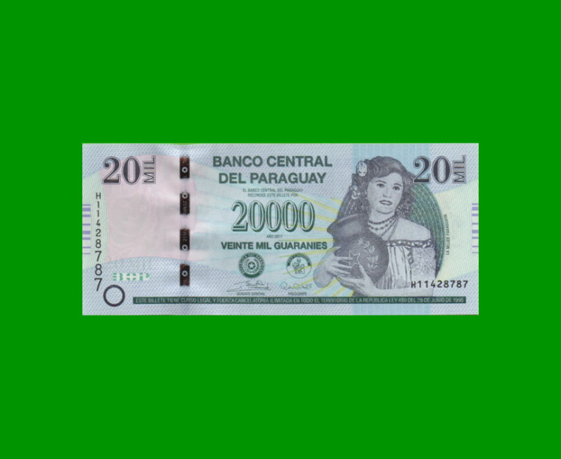 BILLETE DE PARAGUAY 20.000 GUARANIES, PICK NEW, AÑO 2017, ESTADO SIN CIRCULAR.-