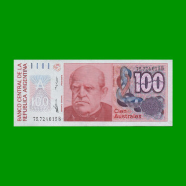 BILLETE DE AUSTRALES, 100 AUSTRALES, BOT 2843, AÑO 1989, ESTADO EXCELENTE.-