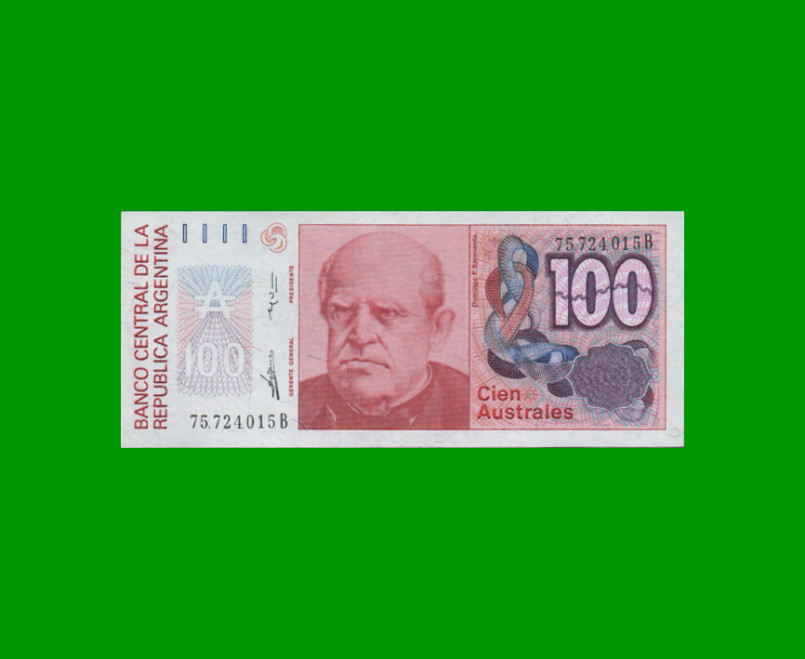 BILLETE DE AUSTRALES, 100 AUSTRALES, BOT 2843, AÑO 1989, ESTADO EXCELENTE.-