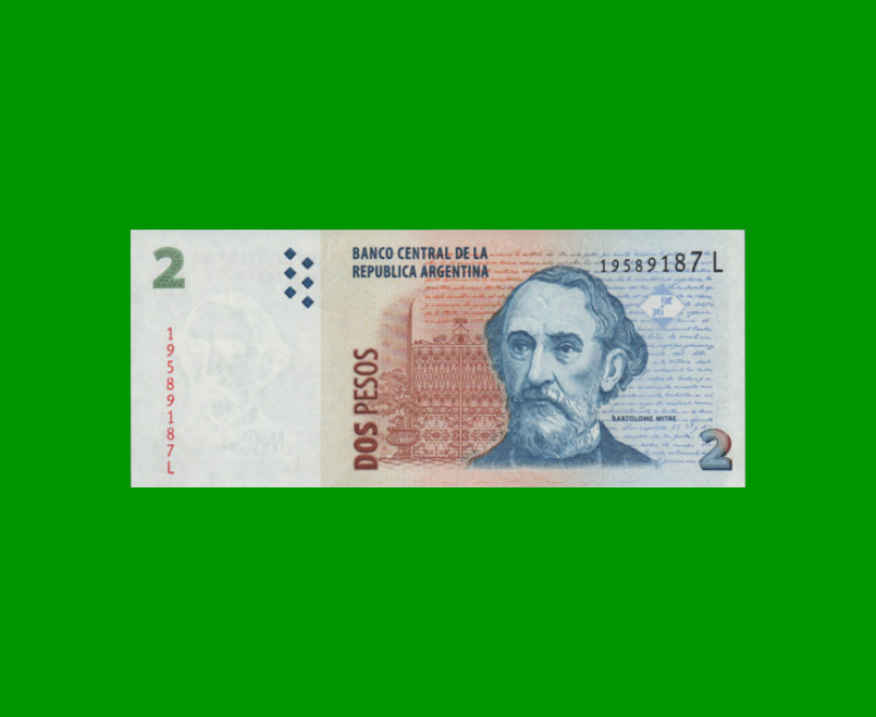 PESOS CONVERTIBLES 2do DISEÑO $2,00, BOT 3241, AÑO 2012, ESTADO SIN CIRCULAR.-