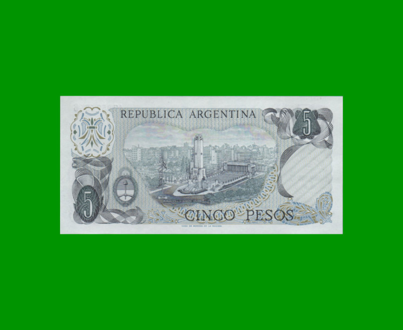 PESOS LEY 18.188 $5,00, BOT 2331a, AÑO 1975, ESTADO SIN CIRCULAR.- - Imagen 2