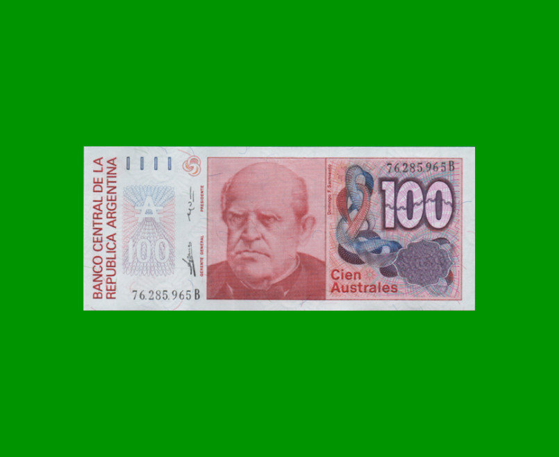 BILLETE DE AUSTRALES, 100 AUSTRALES, BOT 2843, AÑO 1989, ESTADO SIN CIRCULAR.-