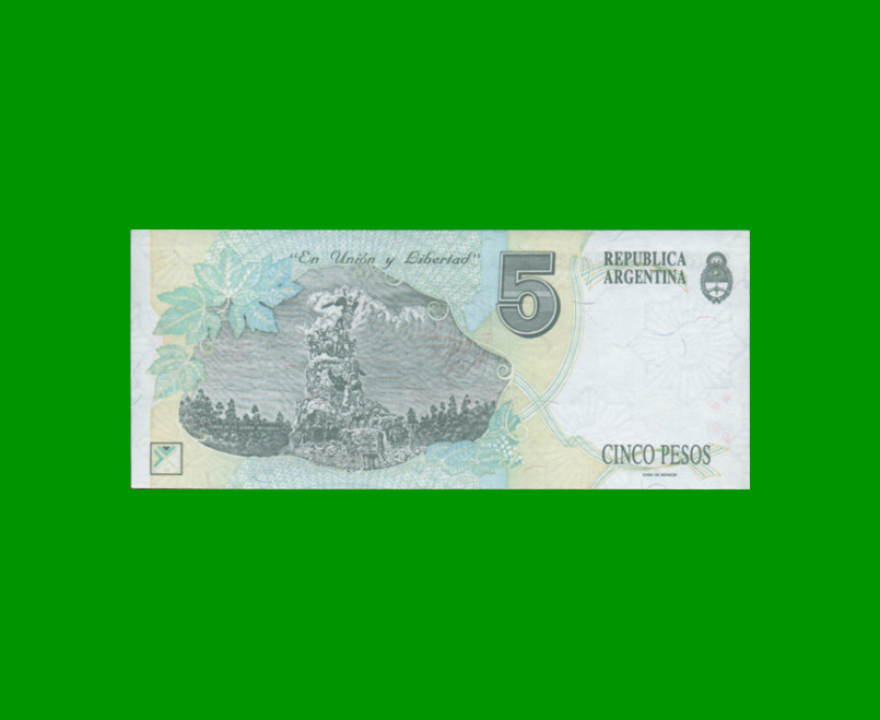 PESOS CONVERTIBLES 1er DISEÑO $5,00, BOT 3027, AÑO 1993, ESTADO SIN CIRCULAR.- - Imagen 2